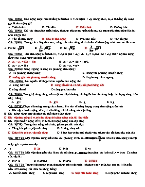 Đề kiểm tra 1 tiết môn Vật lý Lớp 12 (Kèm đáp án)